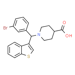 ChemSpider 2D Image | 1-[1-Benzothiophen-3-yl(3-bromophenyl)methyl]-4-piperidinecarboxylic acid | C21H20BrNO2S