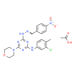 ChemSpider 2D Image | N-(3-Chloro-4-methylphenyl)-4-(4-morpholinyl)-6-[2-(4-nitrobenzylidene)hydrazino]-1,3,5-triazin-2-amine acetate (1:1) | C23H25ClN8O5