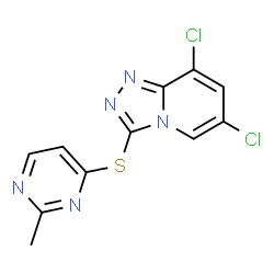 ChemSpider 2D Image | 6,8-Dichloro-3-[(2-methyl-4-pyrimidinyl)sulfanyl][1,2,4]triazolo[4,3-a]pyridine | C11H7Cl2N5S