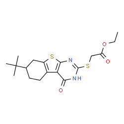 ChemSpider 2D Image | ethyl [(7-tert-butyl-4-oxo-3,4,5,6,7,8-hexahydro[1]benzothieno[2,3-d]pyrimidin-2-yl)sulfanyl]acetate | C18H24N2O3S2