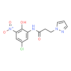 ChemSpider 2D Image | N-(5-Chloro-2-hydroxy-3-nitrophenyl)-3-(1H-pyrazol-1-yl)propanamide | C12H11ClN4O4