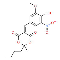 ChemSpider 2D Image | 2-Butyl-5-(4-hydroxy-3-methoxy-5-nitrobenzylidene)-2-methyl-1,3-dioxane-4,6-dione | C17H19NO8