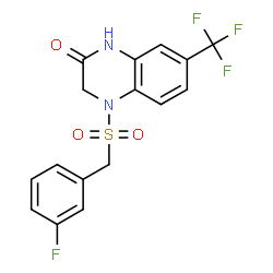 ChemSpider 2D Image | 4-[(3-Fluorobenzyl)sulfonyl]-7-(trifluoromethyl)-3,4-dihydro-2(1H)-quinoxalinone | C16H12F4N2O3S