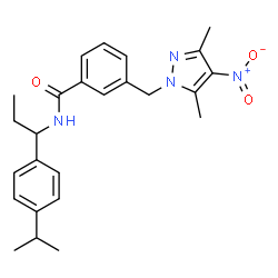 ChemSpider 2D Image | 3-[(3,5-Dimethyl-4-nitro-1H-pyrazol-1-yl)methyl]-N-[1-(4-isopropylphenyl)propyl]benzamide | C25H30N4O3