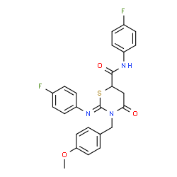 ChemSpider 2D Image | (2Z)-N-(4-Fluorophenyl)-2-[(4-fluorophenyl)imino]-3-(4-methoxybenzyl)-4-oxo-1,3-thiazinane-6-carboxamide | C25H21F2N3O3S