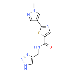 ChemSpider 2D Image | 2-(1-Methyl-1H-pyrazol-4-yl)-N-(1H-1,2,3-triazol-4-ylmethyl)-1,3-thiazole-5-carboxamide | C11H11N7OS