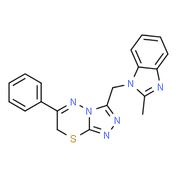 ChemSpider 2D Image | 3-[(2-Methyl-1H-benzimidazol-1-yl)methyl]-6-phenyl-7H-[1,2,4]triazolo[3,4-b][1,3,4]thiadiazine | C19H16N6S