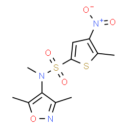 ChemSpider 2D Image | N-(3,5-Dimethyl-1,2-oxazol-4-yl)-N,5-dimethyl-4-nitro-2-thiophenesulfonamide | C11H13N3O5S2