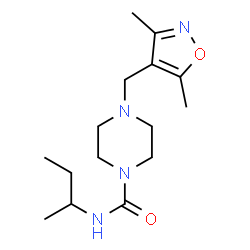 ChemSpider 2D Image | N-sec-Butyl-4-[(3,5-dimethyl-1,2-oxazol-4-yl)methyl]-1-piperazinecarboxamide | C15H26N4O2