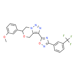 ChemSpider 2D Image | 6-(3-Methoxyphenyl)-3-{3-[3-(trifluoromethyl)phenyl]-1,2,4-oxadiazol-5-yl}-6,7-dihydro-4H-[1,2,3]triazolo[5,1-c][1,4]oxazine | C21H16F3N5O3