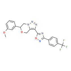 ChemSpider 2D Image | 6-(3-Methoxyphenyl)-3-{3-[4-(trifluoromethyl)phenyl]-1,2,4-oxadiazol-5-yl}-6,7-dihydro-4H-[1,2,3]triazolo[5,1-c][1,4]oxazine | C21H16F3N5O3