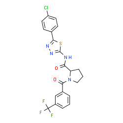 ChemSpider 2D Image | N-[5-(4-Chlorophenyl)-1,3,4-thiadiazol-2-yl]-1-[3-(trifluoromethyl)benzoyl]prolinamide | C21H16ClF3N4O2S