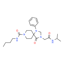 ChemSpider 2D Image | N-Butyl-3-[2-(isopropylamino)-2-oxoethyl]-4-oxo-1-phenyl-1,3,8-triazaspiro[4.5]decane-8-carboxamide | C23H35N5O3