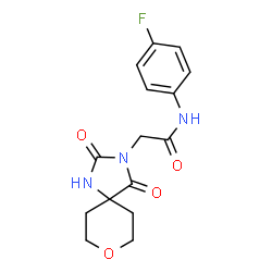 ChemSpider 2D Image | 2-(2,4-Dioxo-8-oxa-1,3-diazaspiro[4.5]dec-3-yl)-N-(4-fluorophenyl)acetamide | C15H16FN3O4