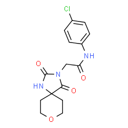 ChemSpider 2D Image | N-(4-Chlorophenyl)-2-(2,4-dioxo-8-oxa-1,3-diazaspiro[4.5]dec-3-yl)acetamide | C15H16ClN3O4