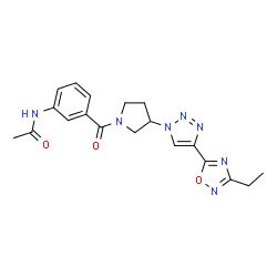 ChemSpider 2D Image | N-[3-({3-[4-(3-Ethyl-1,2,4-oxadiazol-5-yl)-1H-1,2,3-triazol-1-yl]-1-pyrrolidinyl}carbonyl)phenyl]acetamide | C19H21N7O3
