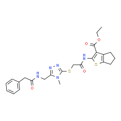 ChemSpider 2D Image | Ethyl 2-({[(4-methyl-5-{[(phenylacetyl)amino]methyl}-4H-1,2,4-triazol-3-yl)sulfanyl]acetyl}amino)-5,6-dihydro-4H-cyclopenta[b]thiophene-3-carboxylate | C24H27N5O4S2