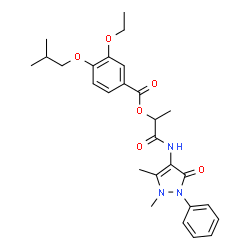 ChemSpider 2D Image | 1-[(1,5-Dimethyl-3-oxo-2-phenyl-2,3-dihydro-1H-pyrazol-4-yl)amino]-1-oxo-2-propanyl 3-ethoxy-4-isobutoxybenzoate | C27H33N3O6