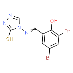 ChemSpider 2D Image | 2,4-Dibromo-6-{[(3-sulfanyl-4H-1,2,4-triazol-4-yl)imino]methyl}phenol | C9H6Br2N4OS