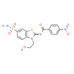 ChemSpider 2D Image | N-[3-(2-Methoxyethyl)-6-sulfamoyl-1,3-benzothiazol-2(3H)-ylidene]-4-nitrobenzamide | C17H16N4O6S2