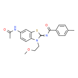 ChemSpider 2D Image | N-[6-Acetamido-3-(2-methoxyethyl)-1,3-benzothiazol-2(3H)-ylidene]-4-methylbenzamide | C20H21N3O3S