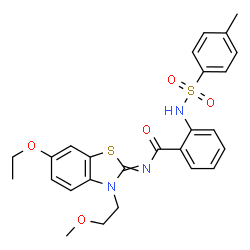 ChemSpider 2D Image | N-[6-Ethoxy-3-(2-methoxyethyl)-1,3-benzothiazol-2(3H)-ylidene]-2-{[(4-methylphenyl)sulfonyl]amino}benzamide | C26H27N3O5S2