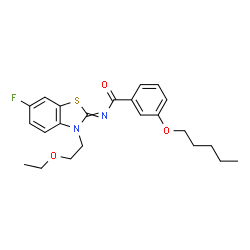 ChemSpider 2D Image | N-[3-(2-Ethoxyethyl)-6-fluoro-1,3-benzothiazol-2(3H)-ylidene]-3-(pentyloxy)benzamide | C23H27FN2O3S