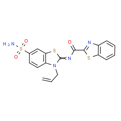 ChemSpider 2D Image | N-(3-Allyl-6-sulfamoyl-1,3-benzothiazol-2(3H)-ylidene)-1,3-benzothiazole-2-carboxamide | C18H14N4O3S3