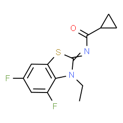 ChemSpider 2D Image | N-(3-Ethyl-4,6-difluoro-1,3-benzothiazol-2(3H)-ylidene)cyclopropanecarboxamide | C13H12F2N2OS