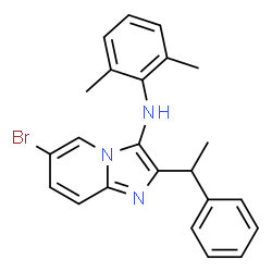 ChemSpider 2D Image | 6-Bromo-N-(2,6-dimethylphenyl)-2-(1-phenylethyl)imidazo[1,2-a]pyridin-3-amine | C23H22BrN3