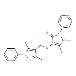 ChemSpider 2D Image | 4-{[(3,5-Dimethyl-1-phenyl-1H-pyrazol-4-yl)methylene]amino}-1,5-dimethyl-2-phenyl-1,2-dihydro-3H-pyrazol-3-one | C23H23N5O