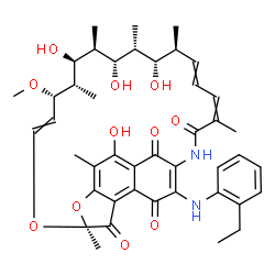 ChemSpider 2D Image | (7S,11S,12S,13S,14S,15S,16R,17S,18S)-26-[(2-Ethylphenyl)amino]-2,13,15,17-tetrahydroxy-11-methoxy-3,7,12,14,16,18,22-heptamethyl-8,30-dioxa-24-azatetracyclo[23.3.1.1~4,7~.0~5,28~]triaconta-1(28),2,4,9
,19,21,25-heptaene-6,23,27,29-tetrone | C43H52N2O11