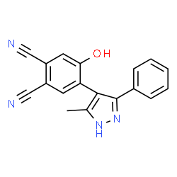 ChemSpider 2D Image | 4-Hydroxy-5-(5-methyl-3-phenyl-1H-pyrazol-4-yl)phthalonitrile | C18H12N4O