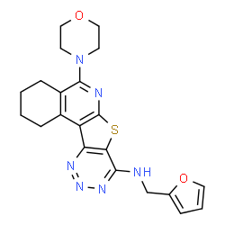 ChemSpider 2D Image | N-(2-Furylmethyl)-5-(4-morpholinyl)-1,2,3,4-tetrahydro[1,2,3]triazino[4',5':4,5]thieno[2,3-c]isoquinolin-8-amine | C21H22N6O2S