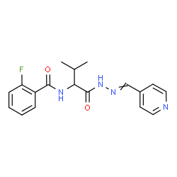 ChemSpider 2D Image | 2-Fluoro-N-{3-methyl-1-oxo-1-[2-(4-pyridinylmethylene)hydrazino]-2-butanyl}benzamide (non-preferred name) | C18H19FN4O2