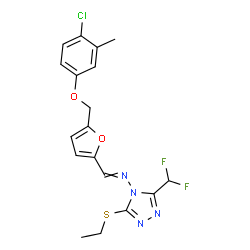 ChemSpider 2D Image | 1-{5-[(4-Chloro-3-methylphenoxy)methyl]-2-furyl}-N-[3-(difluoromethyl)-5-(ethylsulfanyl)-4H-1,2,4-triazol-4-yl]methanimine | C18H17ClF2N4O2S