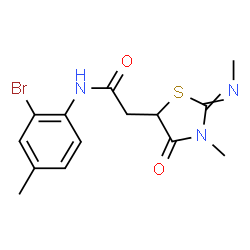 ChemSpider 2D Image | N-(2-bromo-4-methylphenyl)-2-[3-methyl-2-(methylimino)-4-oxo-1,3-thiazolidin-5-yl]acetamide | C14H16BrN3O2S