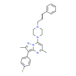 ChemSpider 2D Image | 7-(4-Cinnamyl-1-piperazinyl)-3-(4-fluorophenyl)-2,5-dimethylpyrazolo[1,5-a]pyrimidine | C27H28FN5
