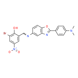 ChemSpider 2D Image | 2-Bromo-6-[({2-[4-(dimethylamino)phenyl]-1,3-benzoxazol-5-yl}imino)methyl]-4-nitrophenol | C22H17BrN4O4