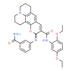ChemSpider 2D Image | 11-[(3-Carbamoylphenyl)imino]-N-(2,5-diethoxyphenyl)-2,3,6,7-tetrahydro-1H,5H,11H-pyrano[2,3-f]pyrido[3,2,1-ij]quinoline-10-carboxamide | C33H34N4O5