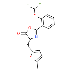ChemSpider 2D Image | 2-[2-(Difluoromethoxy)phenyl]-4-[(5-methyl-2-furyl)methylene]-1,3-oxazol-5(4H)-one | C16H11F2NO4