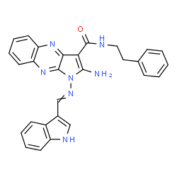 ChemSpider 2D Image | 2-Amino-1-[(1H-indol-3-ylmethylene)amino]-N-(2-phenylethyl)-1H-pyrrolo[2,3-b]quinoxaline-3-carboxamide | C28H23N7O