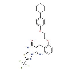 ChemSpider 2D Image | 6-{2-[2-(4-Cyclohexylphenoxy)ethoxy]benzylidene}-5-imino-2-(trifluoromethyl)-5,6-dihydro-7H-[1,3,4]thiadiazolo[3,2-a]pyrimidin-7-one | C27H25F3N4O3S