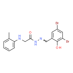 ChemSpider 2D Image | N'-(3,5-dibromo-2-hydroxybenzylidene)-2-[(2-methylphenyl)amino]acetohydrazide (non-preferred name) | C16H15Br2N3O2