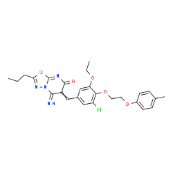 ChemSpider 2D Image | 6-{3-Chloro-5-ethoxy-4-[2-(4-methylphenoxy)ethoxy]benzylidene}-5-imino-2-propyl-5,6-dihydro-7H-[1,3,4]thiadiazolo[3,2-a]pyrimidin-7-one | C26H27ClN4O4S