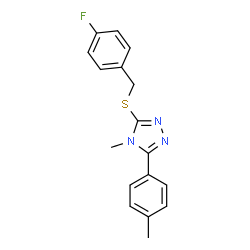 ChemSpider 2D Image | 3-[(4-Fluorobenzyl)sulfanyl]-4-methyl-5-(4-methylphenyl)-4H-1,2,4-triazole | C17H16FN3S