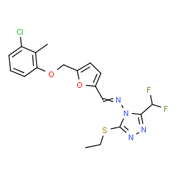 ChemSpider 2D Image | 1-{5-[(3-Chloro-2-methylphenoxy)methyl]-2-furyl}-N-[3-(difluoromethyl)-5-(ethylsulfanyl)-4H-1,2,4-triazol-4-yl]methanimine | C18H17ClF2N4O2S