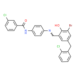 ChemSpider 2D Image | N-(4-{[3-Bromo-5-(2-chlorobenzyl)-2-hydroxybenzylidene]amino}phenyl)-3-chlorobenzamide | C27H19BrCl2N2O2