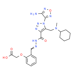 ChemSpider 2D Image | {2-[({[1-(4-Amino-1,2,5-oxadiazol-3-yl)-5-{[cyclohexyl(methyl)amino]methyl}-1H-1,2,3-triazol-4-yl]carbonyl}hydrazono)methyl]phenoxy}acetic acid | C22H27N9O5