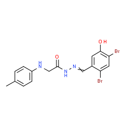 ChemSpider 2D Image | N'-(2,4-Dibromo-5-hydroxybenzylidene)-2-[(4-methylphenyl)amino]acetohydrazide (non-preferred name) | C16H15Br2N3O2